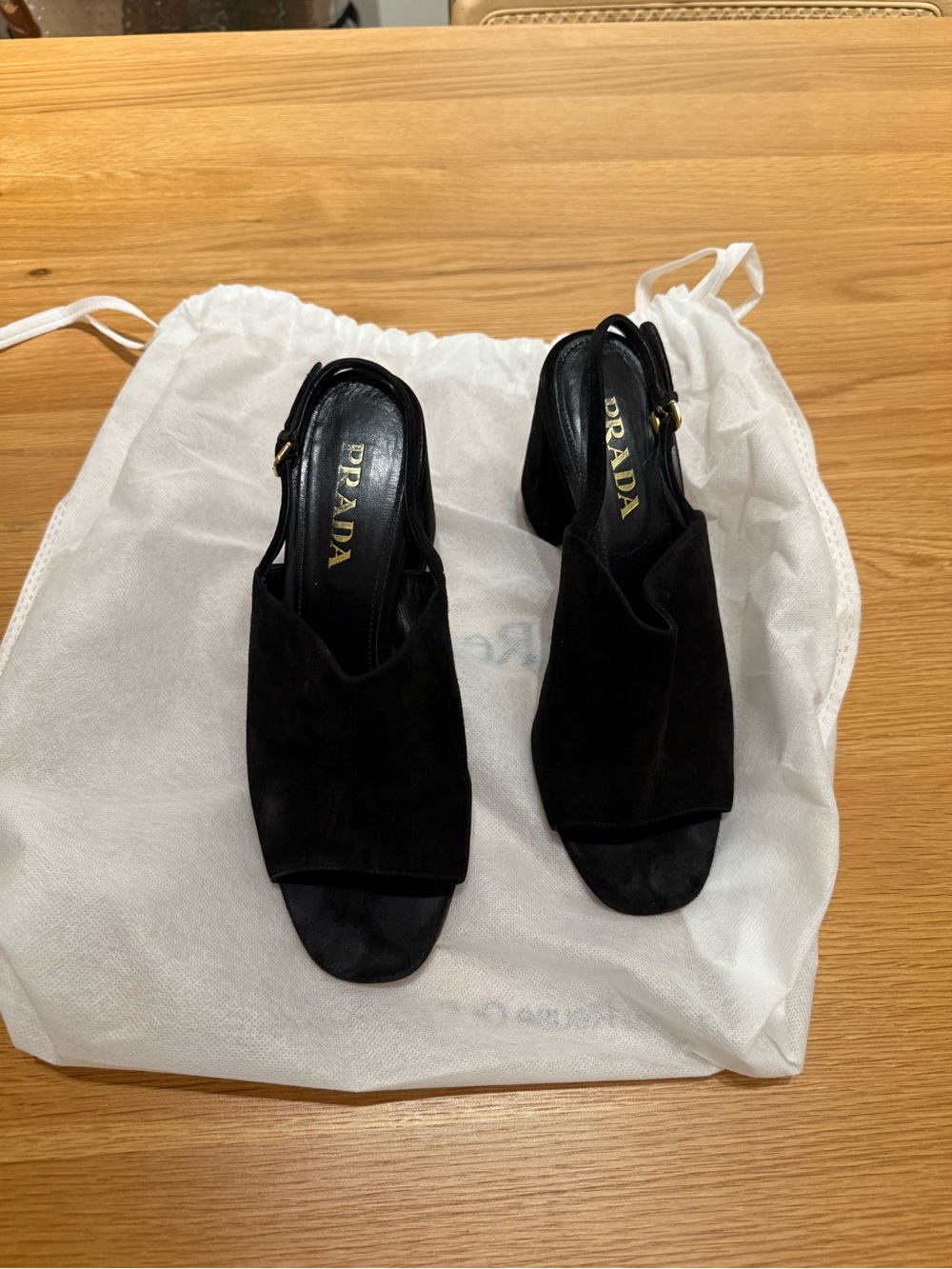 Prada Black Suede Slingback Block Heel Sandals Size 40